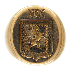 Victorian Gold Intaglio Signet Ring of a Rearing Horse
