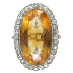 Vintage Edwardian Large Oval Citrine Diamond Ring