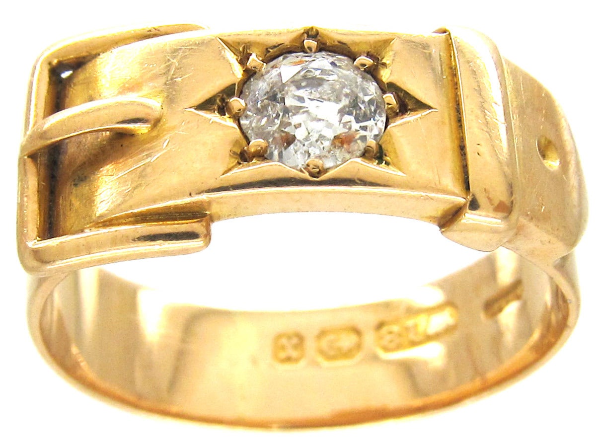 Victorian Diamond Set Gold Buckle Ring In Excellent Condition For Sale In London, GB