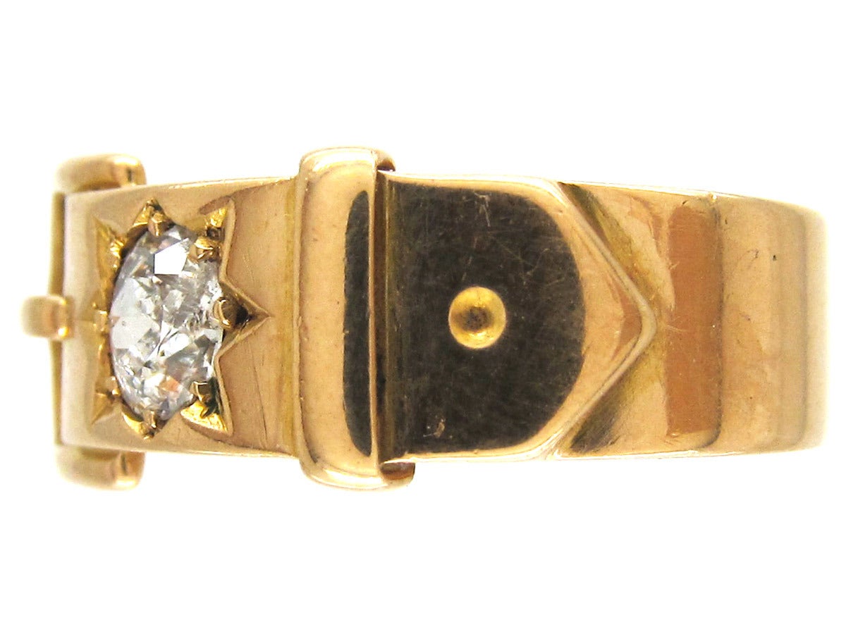 Women's Victorian Diamond Set Gold Buckle Ring For Sale