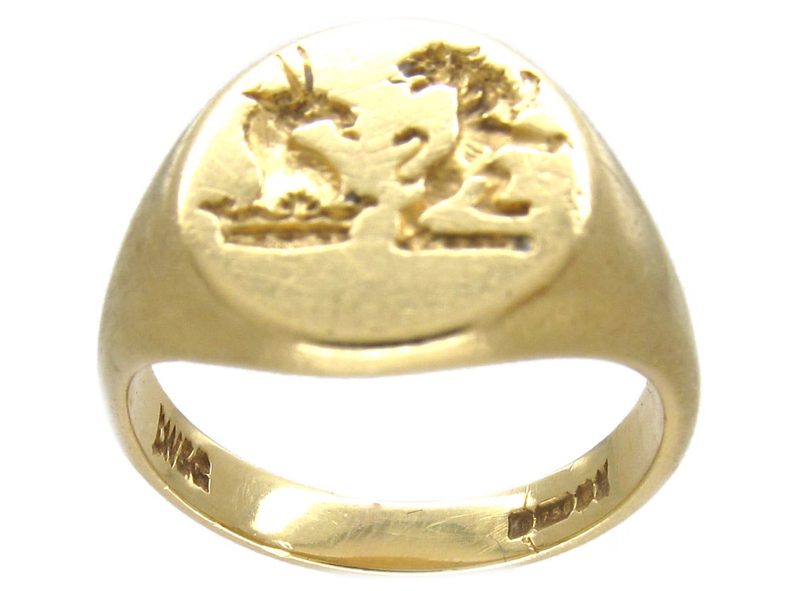 Double Crested Gold Signet Ring at 1stDibs