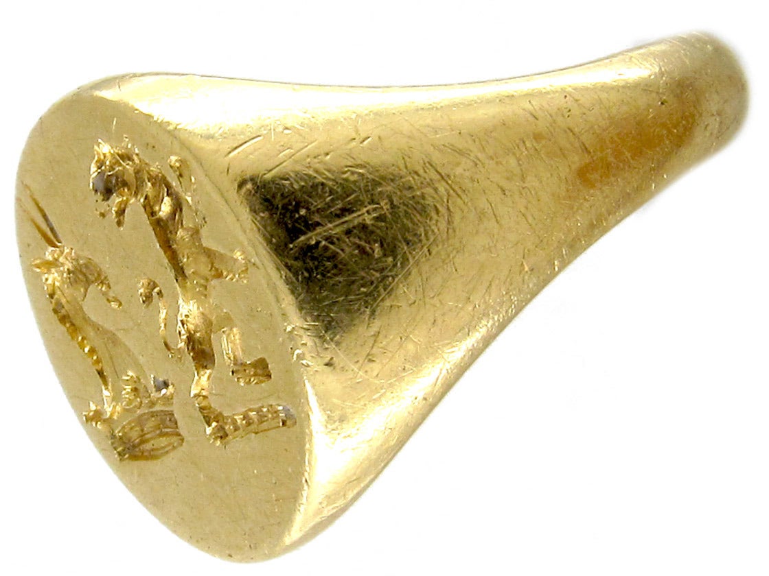 Double Crested Gold Signet Ring at 1stDibs