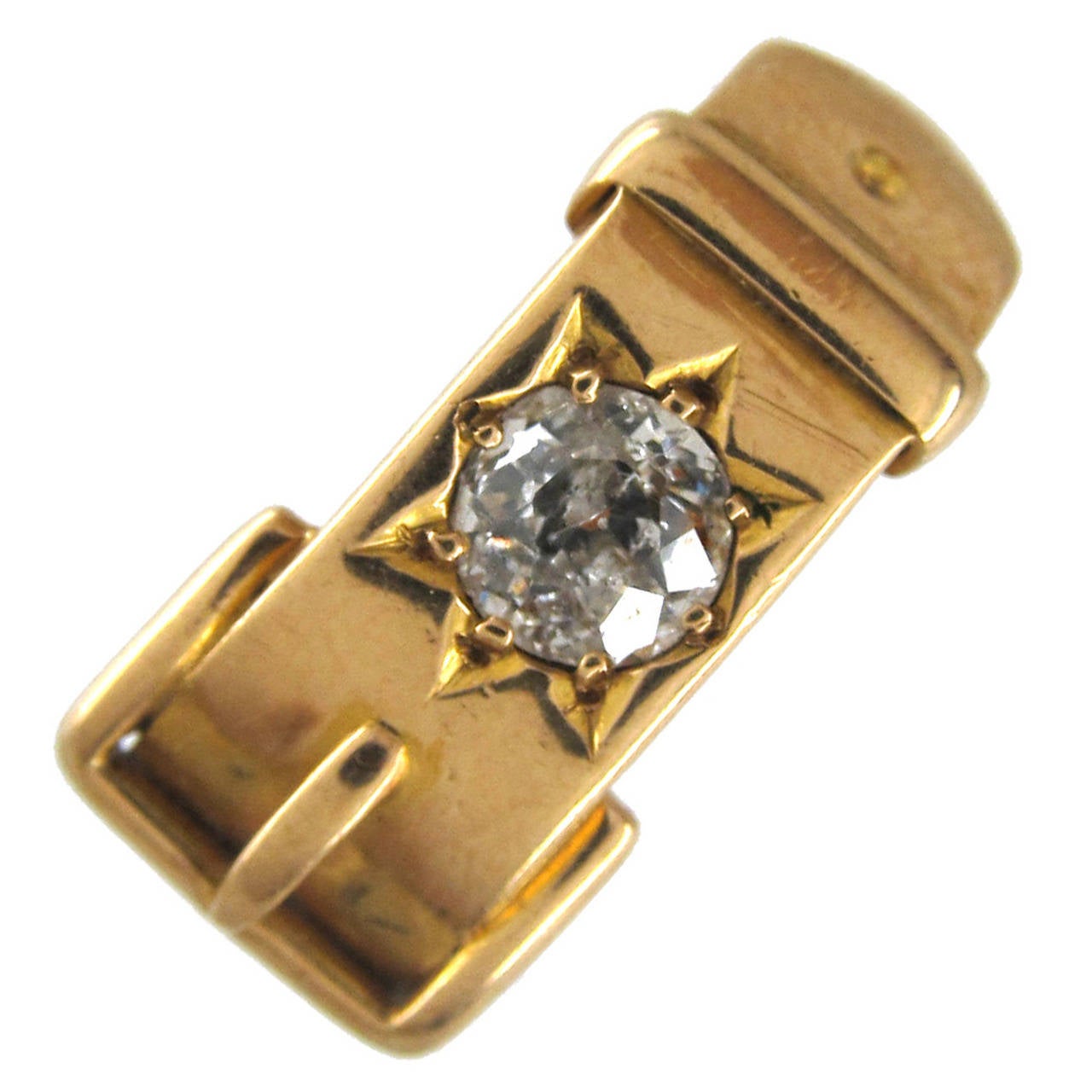 Victorian Diamond Set Gold Buckle Ring For Sale