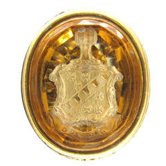 Antique Large Regency Gold Seal with Citrine Intaglio of a Crest