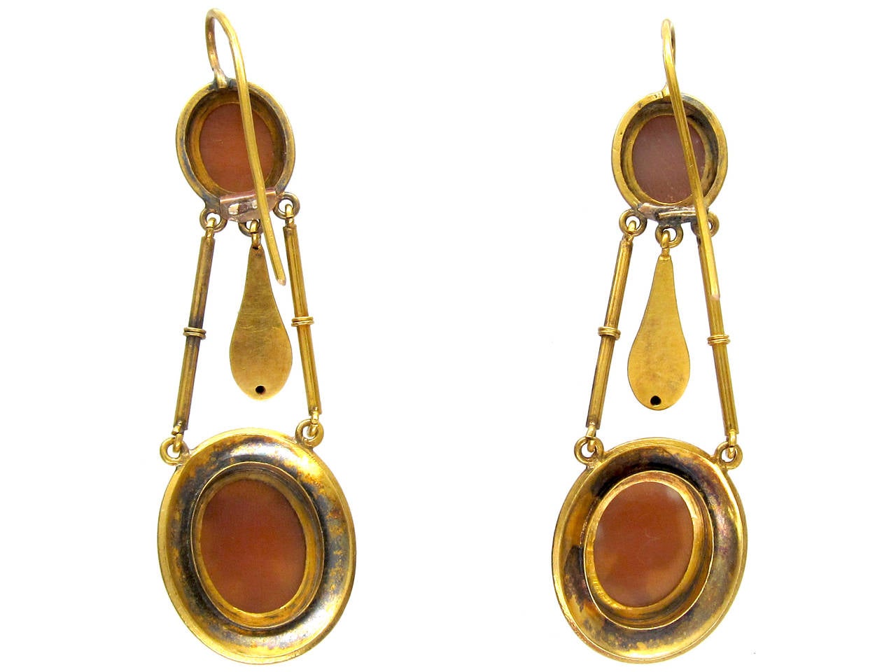Neoclassical Cameo Gold Drop Earrings
