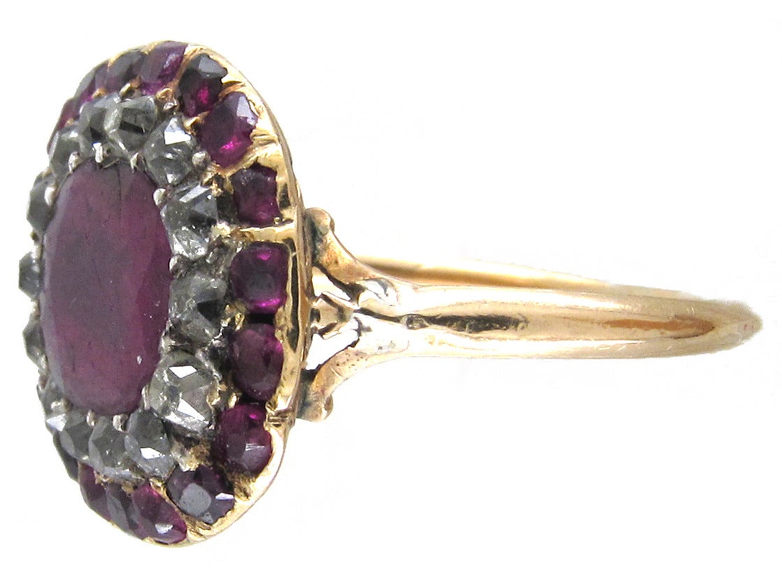 Women's Georgian Almandine Garnet Diamond Gold Ring For Sale