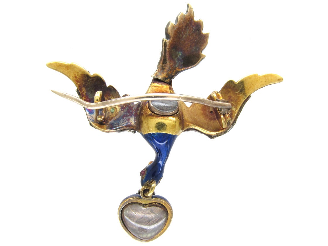 An unusual Georgian brooch, made circa 1800-1820, which represents the dove of Peace or Saint Esprit. Pieces like this were popular in the late eighteenth century as both religious icons and as sentimental jewellery. This piece is particularly