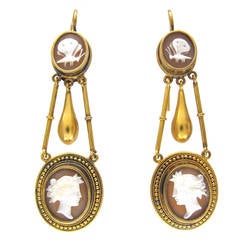 Neoclassical Cameo Gold Drop Earrings Neoclassical Cameo Gold Drop Earrings