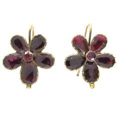 Antique Georgian Flat Cut Almandine Garnet Gold Pansy Earrings