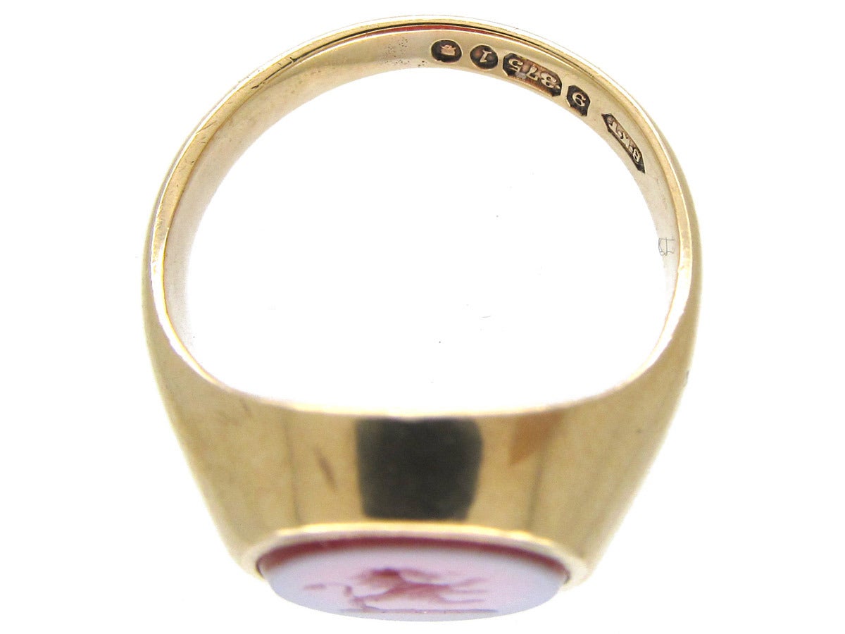 Lion Carnelian Intaglio Gold Signet Ring For Sale 1