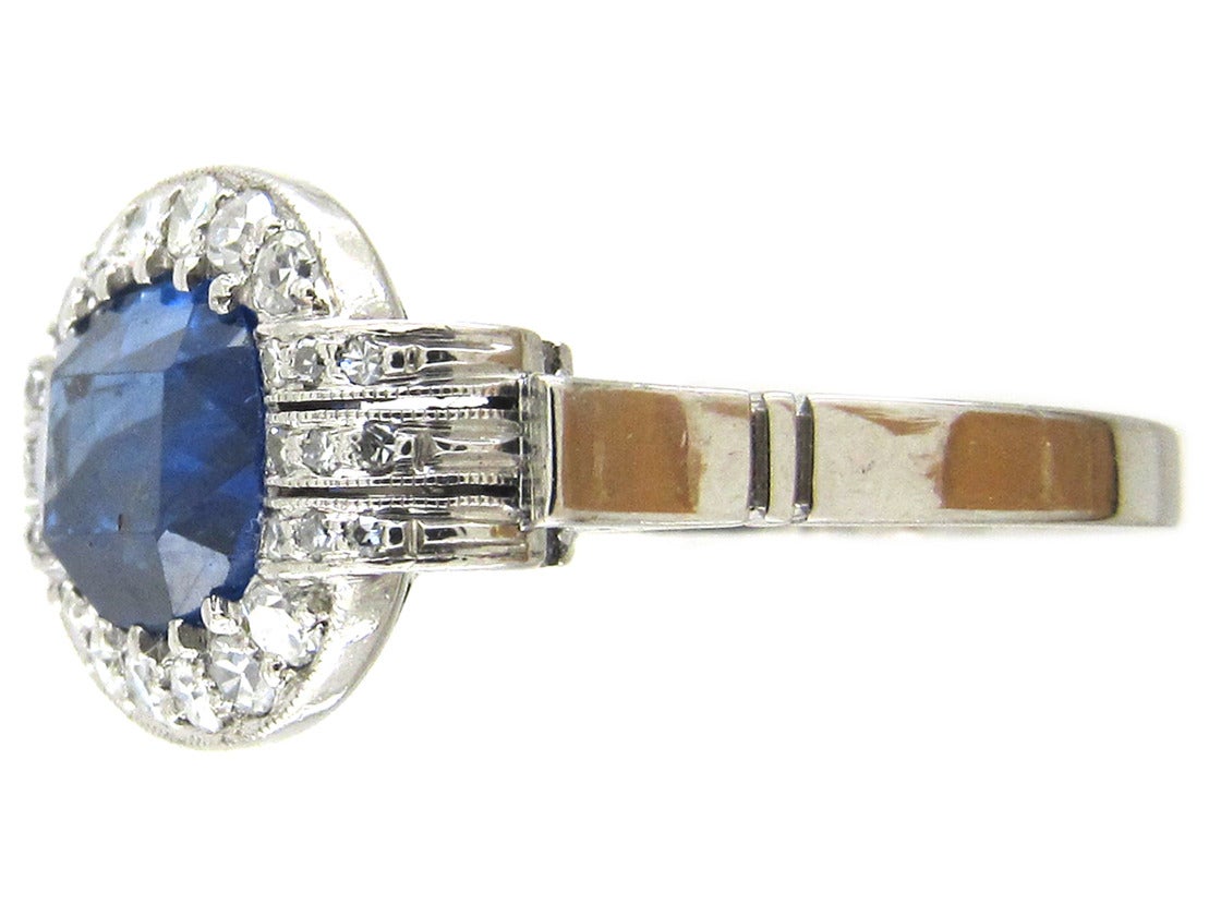 Art Deco Oval Sapphire Diamond Gold Ring