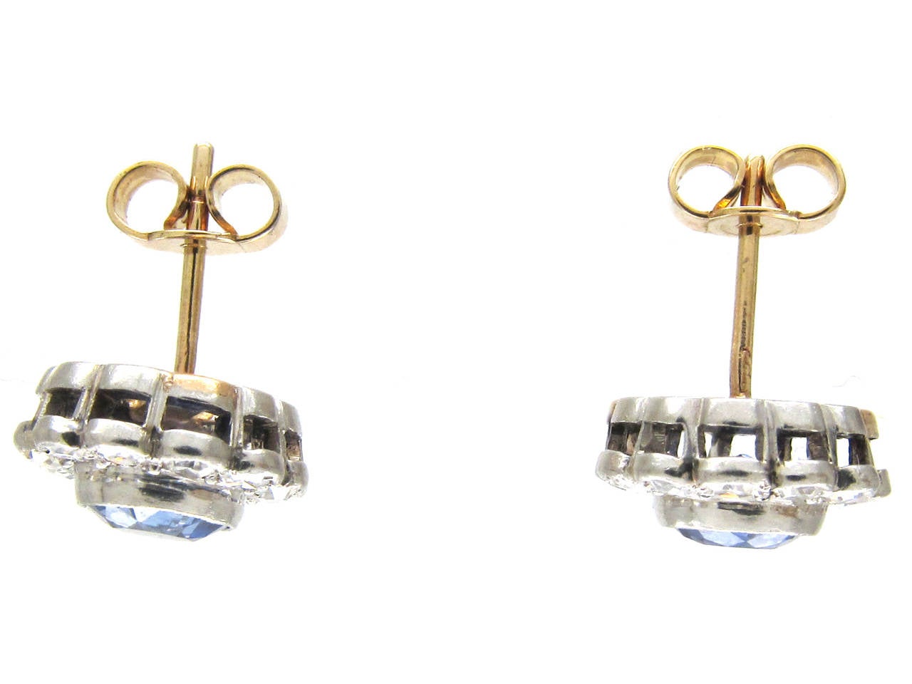 Edwardian Sapphire Diamond Platinum Cluster Earrings In Excellent Condition In London, GB