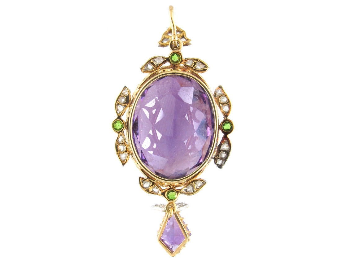 Amethyst Garnet Diamond Gold Suffragette Necklace and Pendant in Original Case For Sale 2