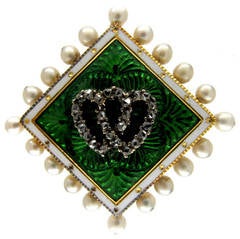 Edwardian Double Heart Pearl Diamond Brooch