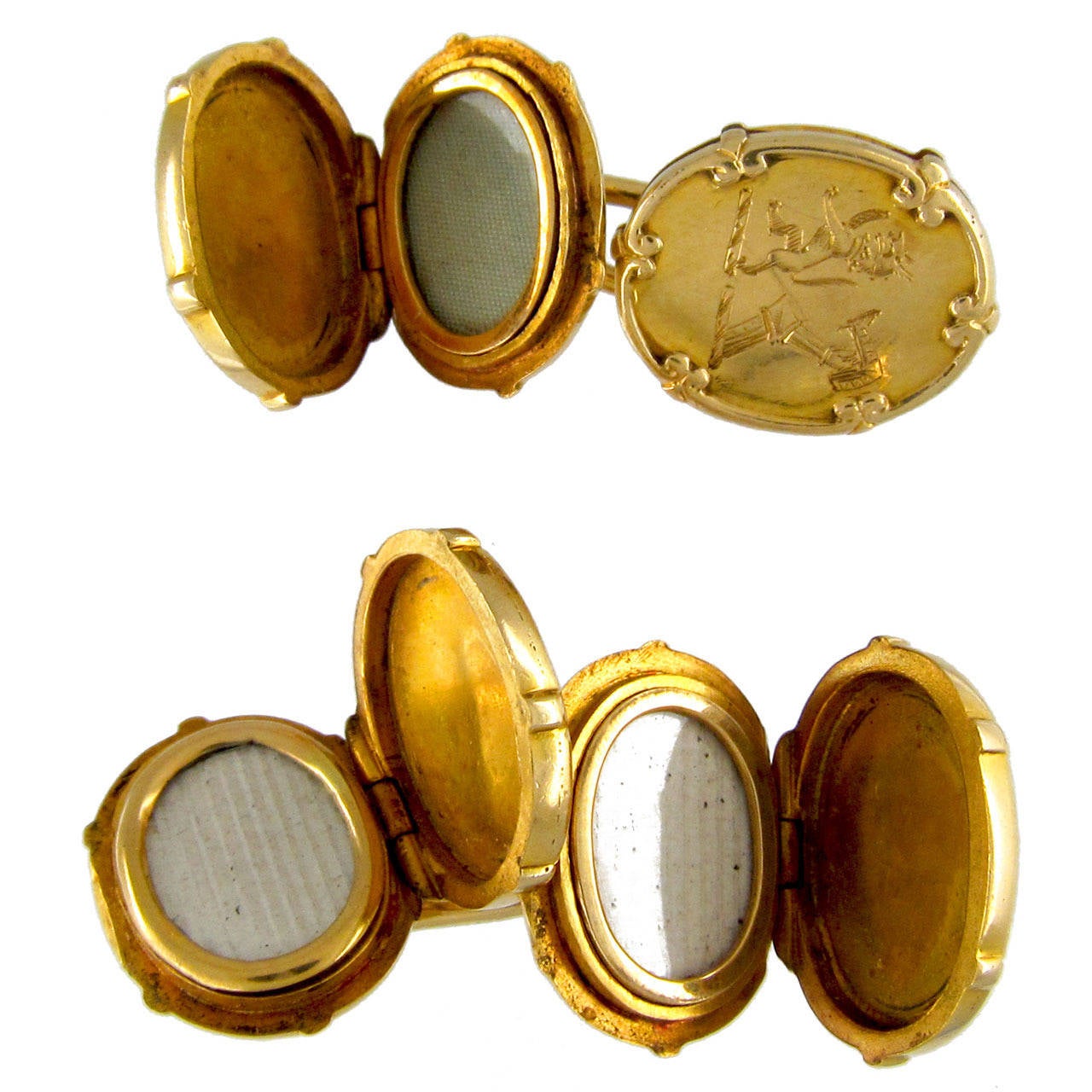 Victorian Gold Engraved Seal Opening Locket Cufflinks For Sale