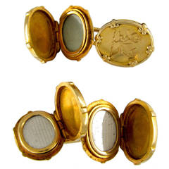 Antique Victorian Gold Engraved Seal Opening Locket Cufflinks