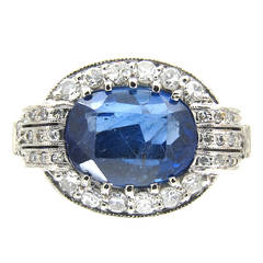 Antique Art Deco Oval Sapphire Diamond Gold Ring