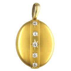 Victorian Diamond Gold Set Oval Locket in Original Case