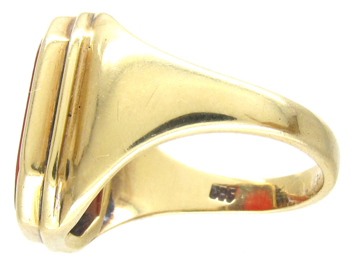 Carved Carnelian Gold Intaglio Crest Signet Ring For Sale 2