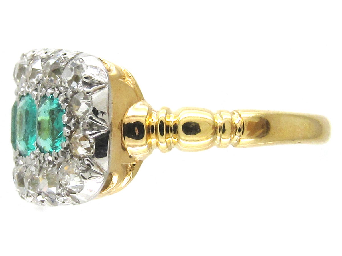 Edwardian Emerald Diamond Five Stone Boat Shaped Ring For Sale 1