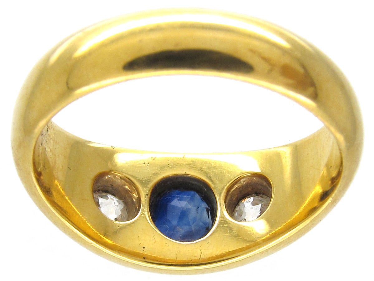 Victorian Sapphire Diamond Gold Rub Over Set Ring
