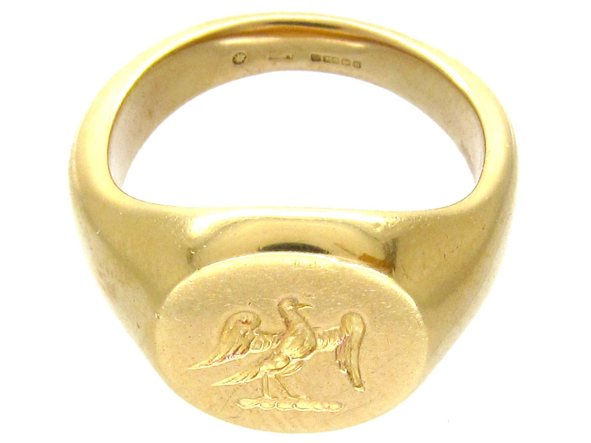Women's or Men's Gold Signet Ring with Eagle Intaglio