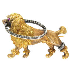 Antique French Diamond Gold Poodle Brooch