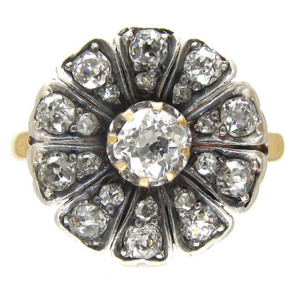 Edwardian Diamond Flower Cluster Ring For Sale