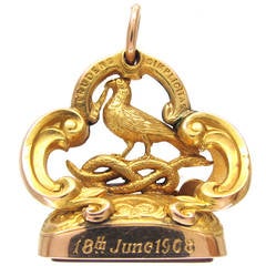 Gold Coiled Snake and Pheasant Seal with Carnelian Intaglio of a Crest