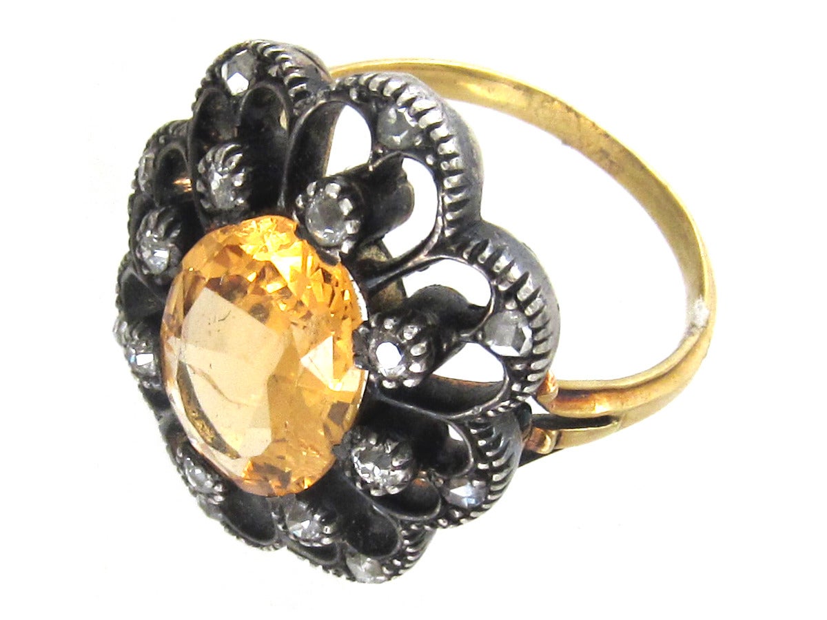Large Precious Topaz Diamond Cluster Ring