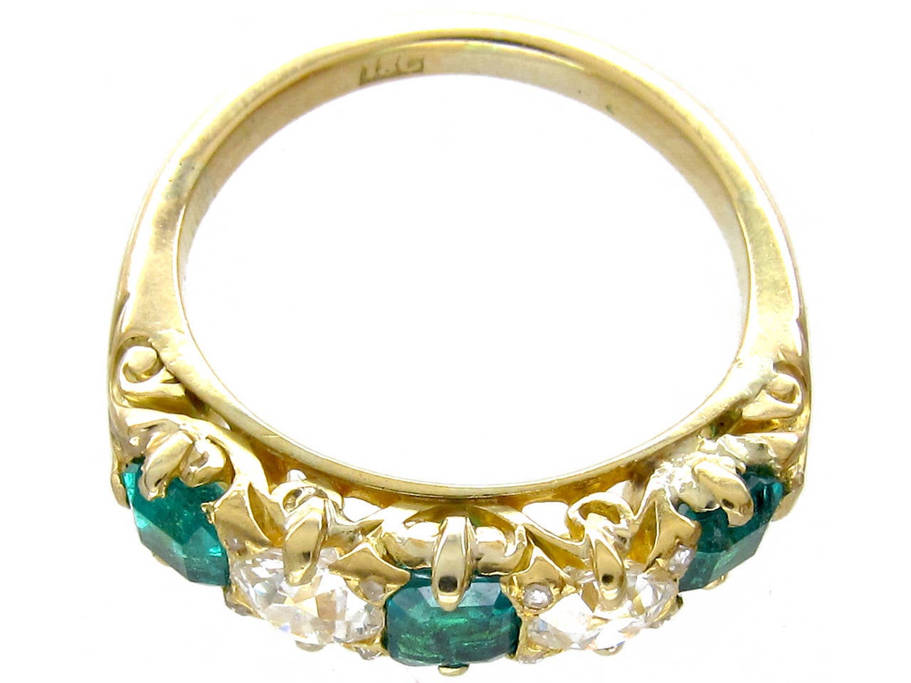 Victorian Emerald Diamond Gold Five Stone Ring