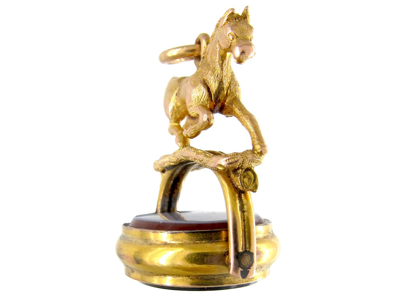 Victorian Bloodstone Carnelian Trotting Horse Gold Revolving Seal In Excellent Condition In London, GB