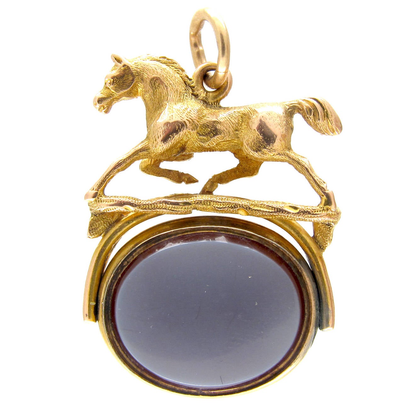 Victorian Bloodstone Carnelian Trotting Horse Gold Revolving Seal
