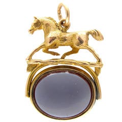 Victorian Bloodstone Carnelian Trotting Horse Gold Revolving Seal