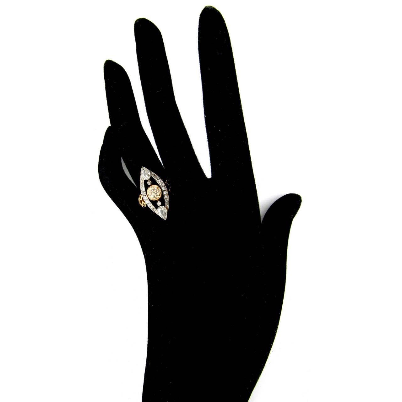 Edwardian Diamond Marquise Ring set with a Cinnamon Diamond For Sale