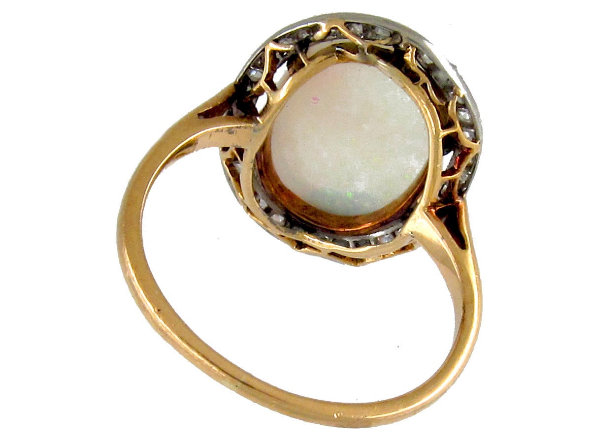 Edwardian Opal Diamond Gold Cocktail Ring In Excellent Condition In London, GB