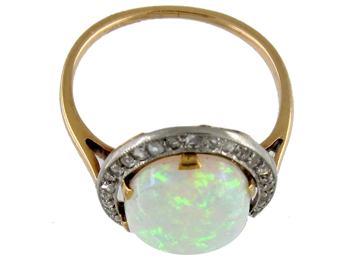 Edwardian Opal Diamond Gold Cocktail Ring 1