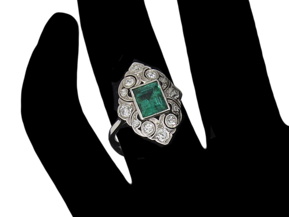Emerald Diamond Art Deco Ring 2