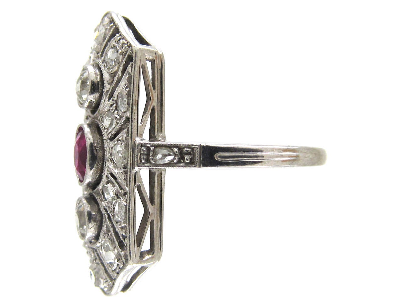 Art Deco Ruby Diamond Platinum Rectangular Ring