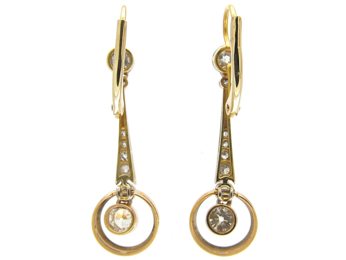 Art Deco Diamond Gold Platinum Drop Earrings