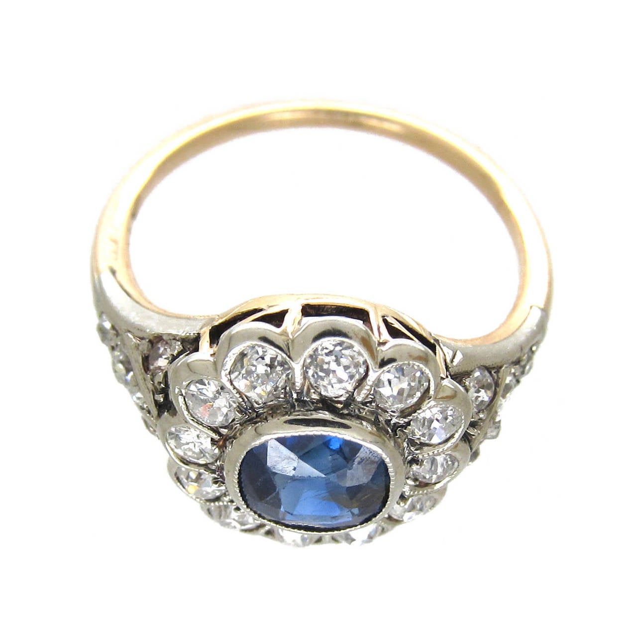 Edwardian Sapphire Diamond Cluster Ring For Sale at 1stDibs