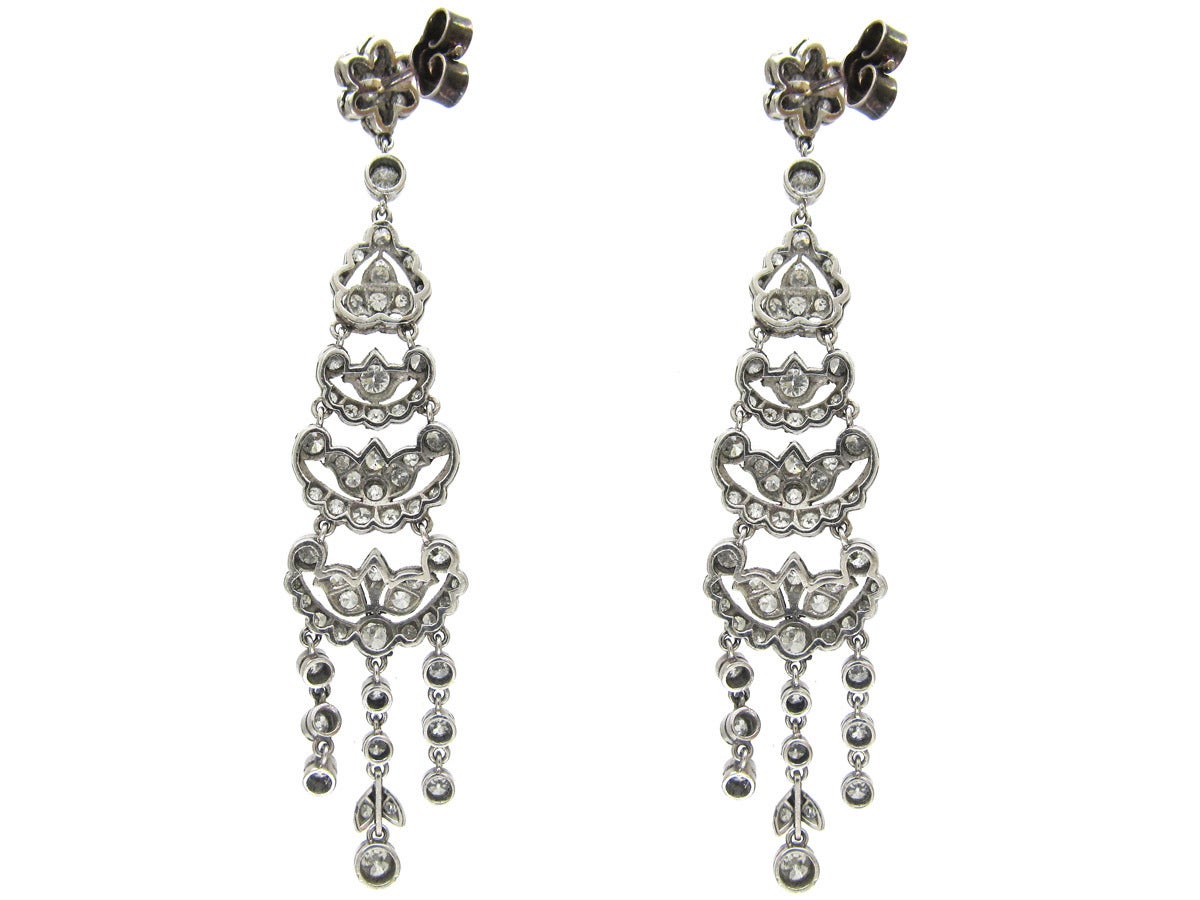 Edwardian Diamond Drop Earrings In Excellent Condition For Sale In London, GB