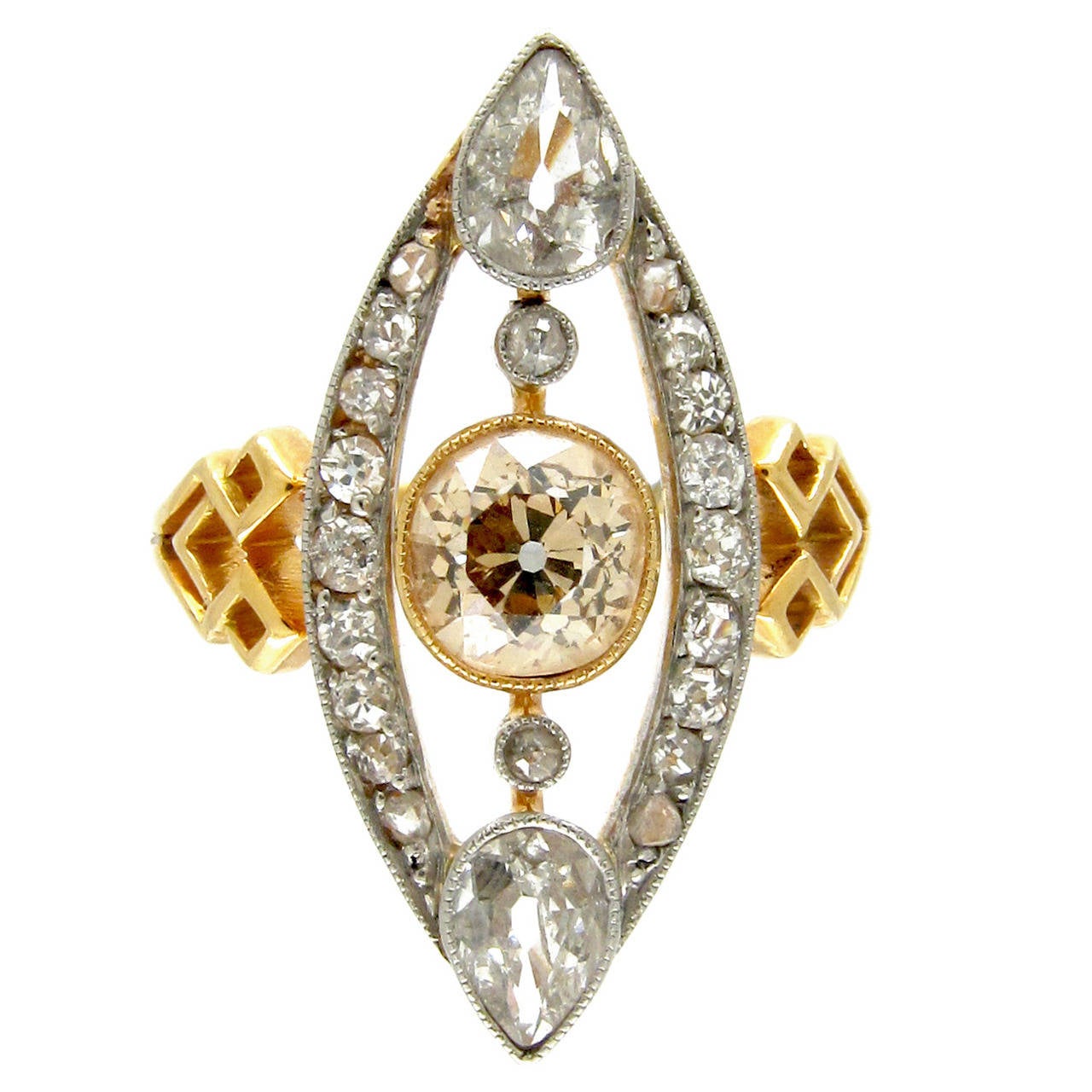 Diamond Marquise Ring set with a Cinnamon Diamond For Sale