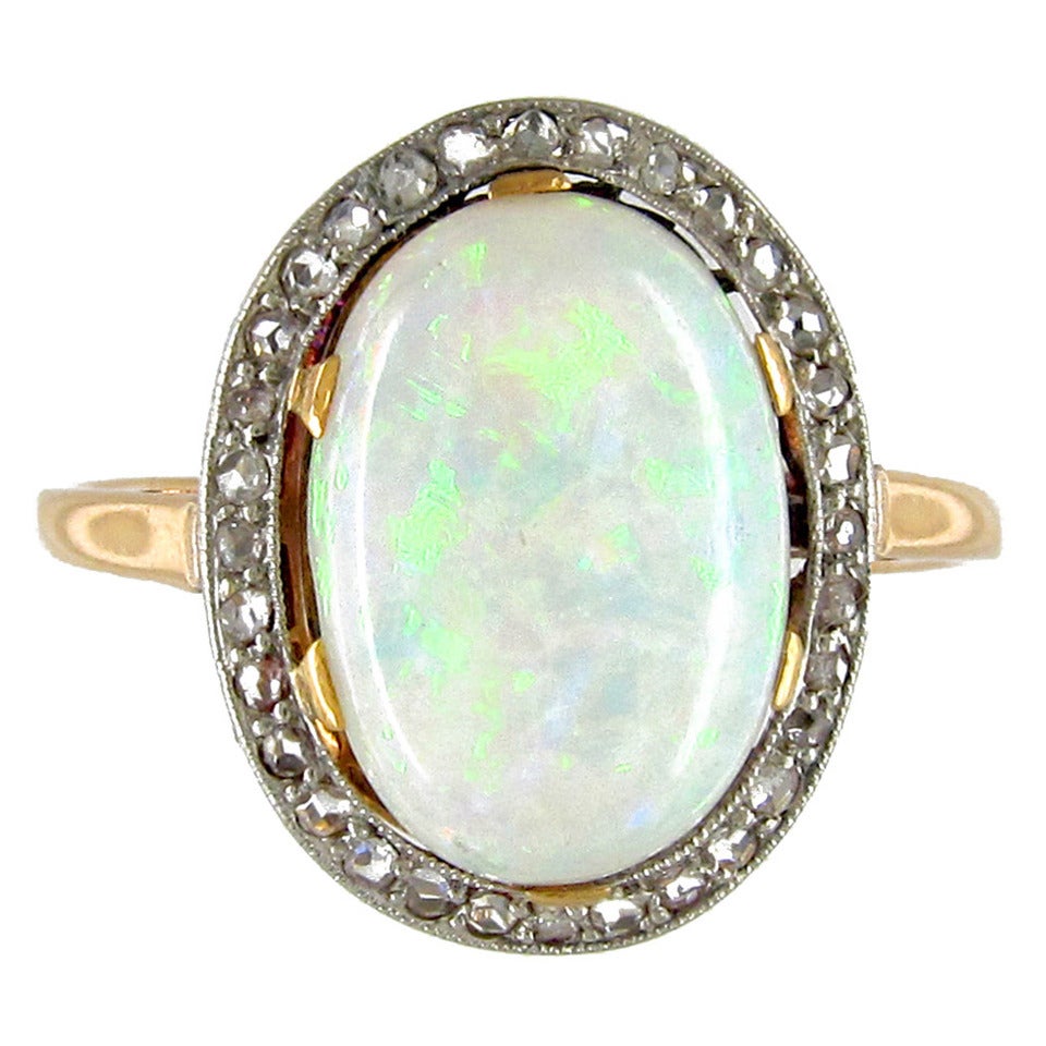 Edwardian Opal Diamond Gold Cocktail Ring