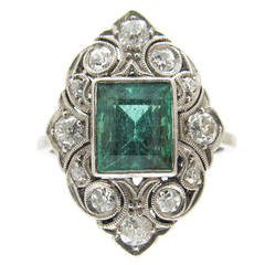 Antique Emerald Diamond Art Deco Ring