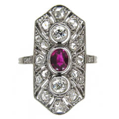 Art Deco Ruby Diamond Platinum Rectangular Ring