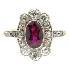 Art Deco Ruby Diamond Cluster Ring