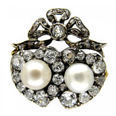 Antique Victorian Double Heart Diamond & Natural Pearl Ring