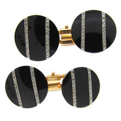 Art Deco Onyx Diamond Gold Cufflinks