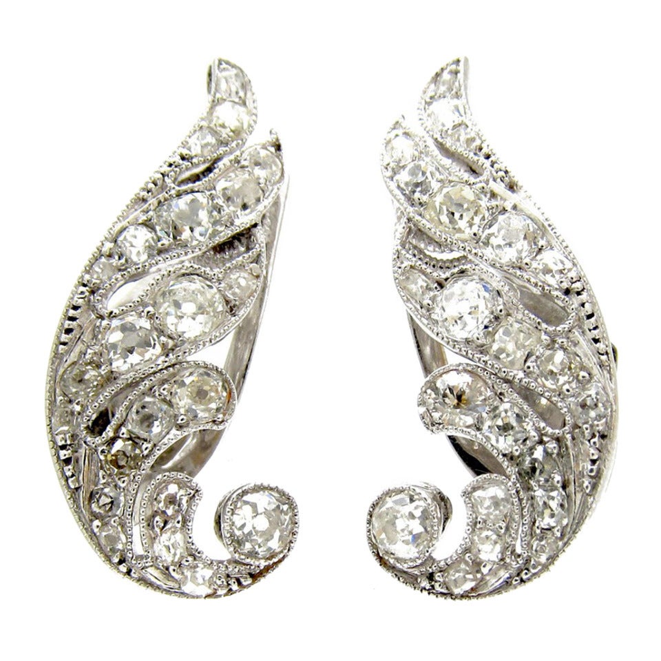 Art Deco Diamond Angel Wing Earrings For Sale